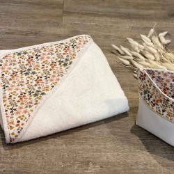 Cape De Bain Bebe Personnalisable Fleurs Terracotta Dore Et Gant Assorti
