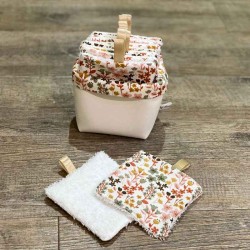 Panière avec lingettes lavables assorties Fleurs terracotta doré