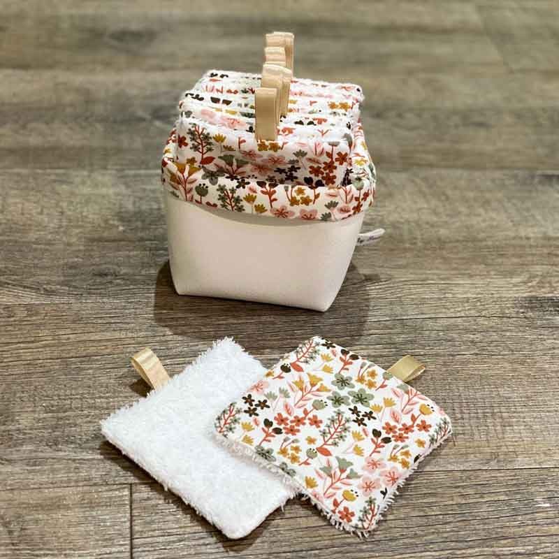 Panière avec lingettes lavables assorties Fleurs terracotta doré